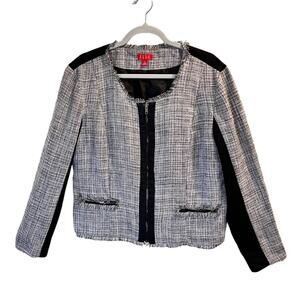Elle Women's Black Grey Zip Up Long Sleeve Tweed Jackets Fringe Size XL